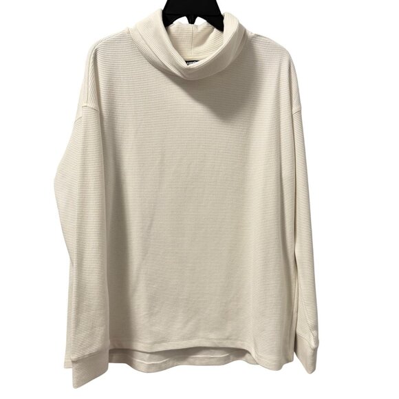 Lands End Ivory Waffle Knit Turtleneck Sz L Soft Cozy Layering Top - Picture 1 of 12